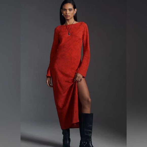 Anthropologie SOVERE Ember Long Sleeve Open Back Slim Maxi Dress NWT - Picture 2 of 10